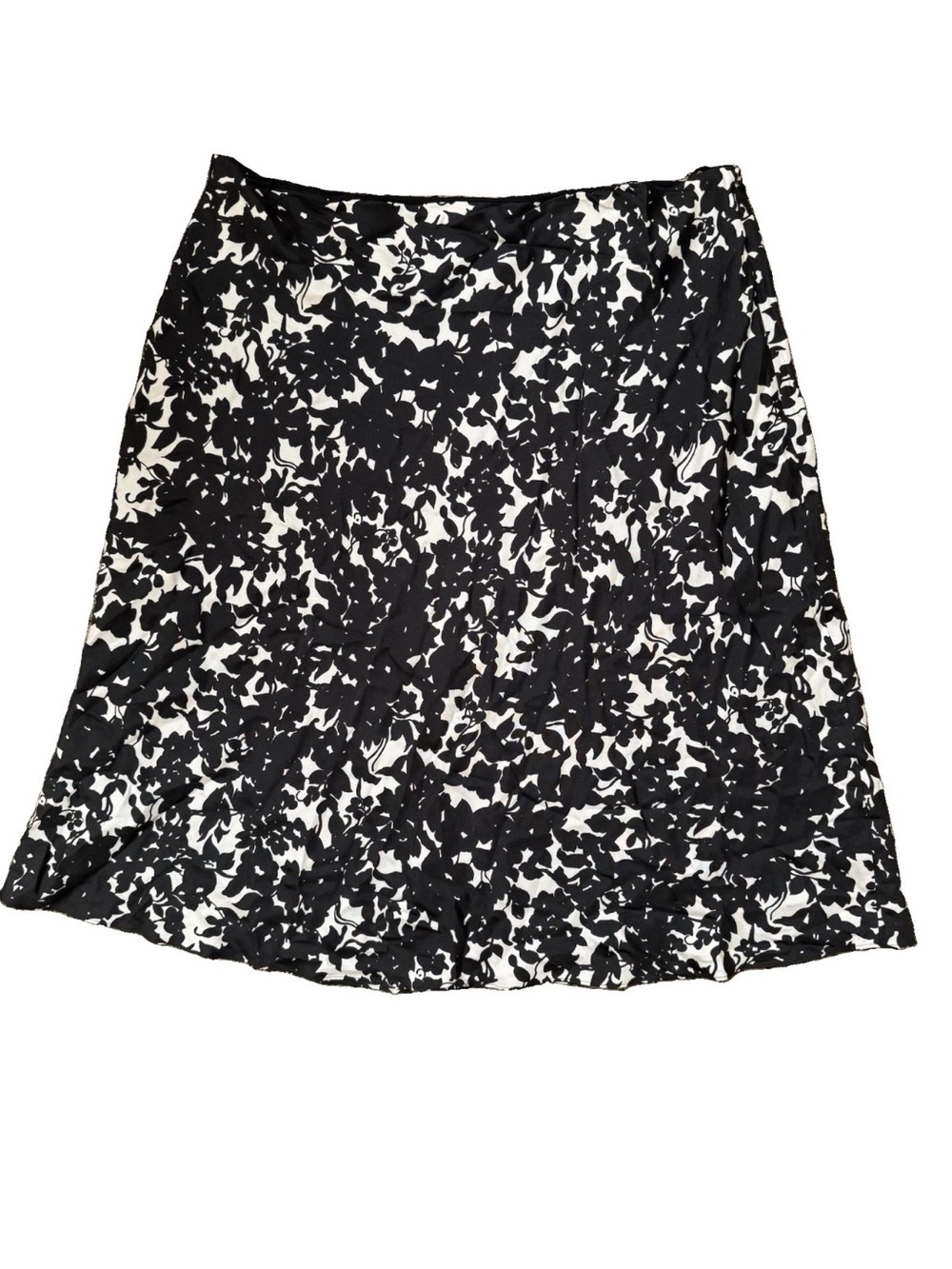 Lauren Ralph Lauren 100% Silk Skirt 16W Black White Floral A-Line Midi Office